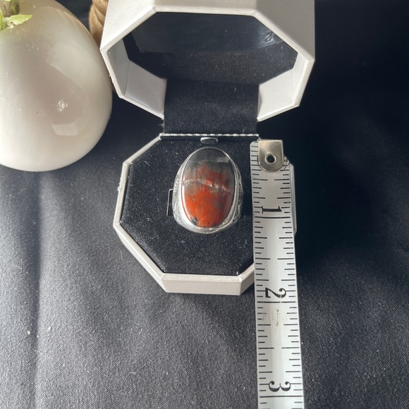 Vintage Petrified Wood Sterling Silver Ring - Picture 7 of 9